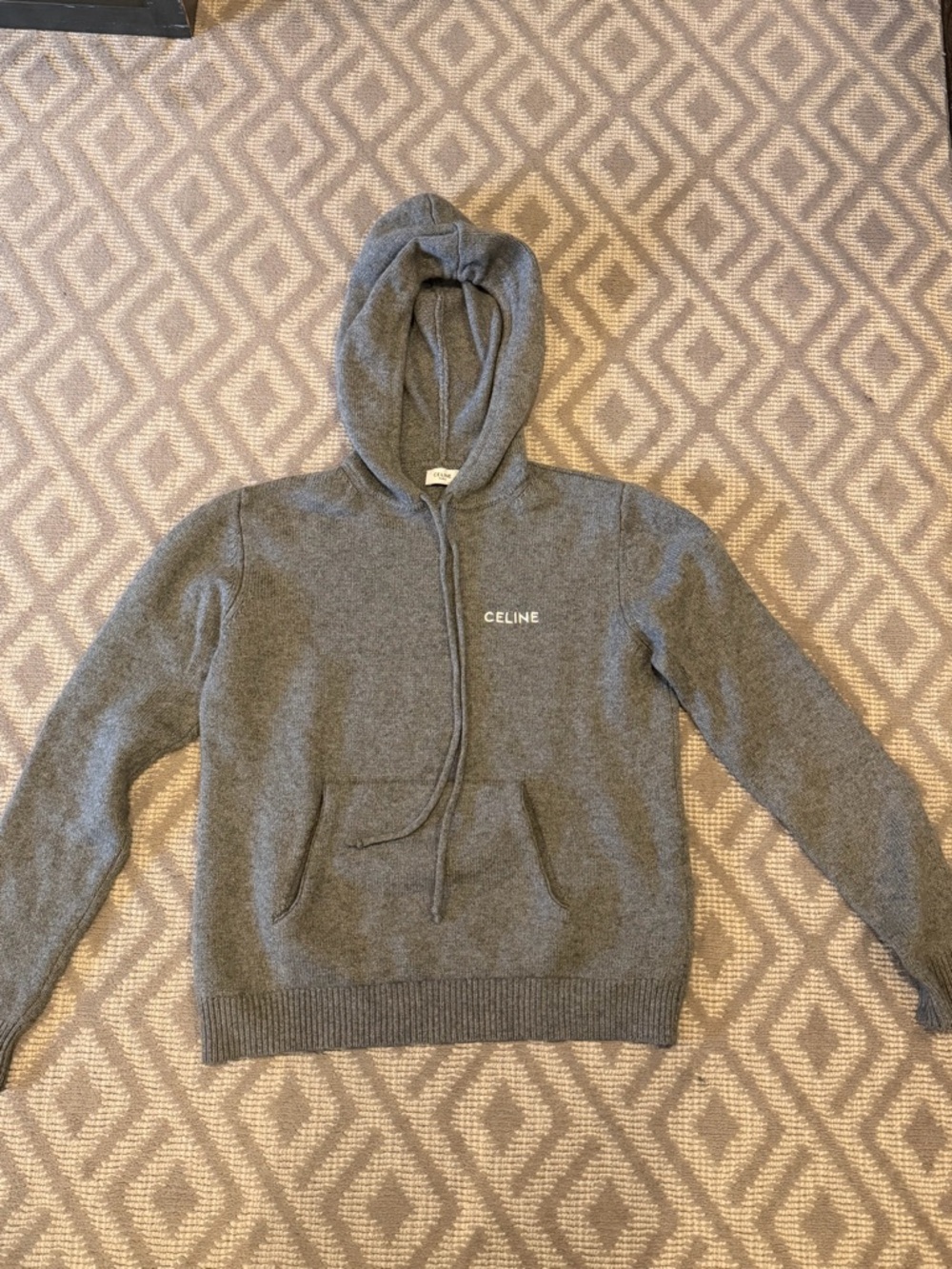 CELINE unisex Gray logo hoodie with drawstring 100% cotton